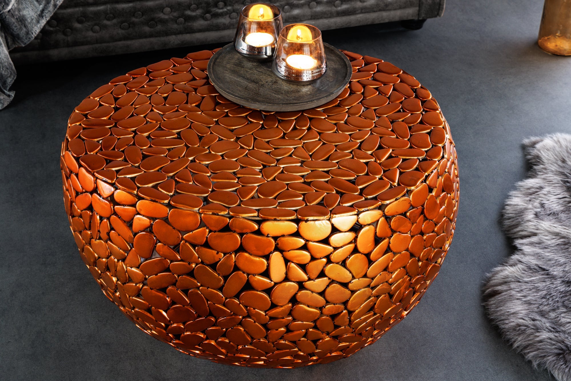 Mesa de centro redonda STONE MOSAIC 75cm mosaico de metal de cobre hecho a mano