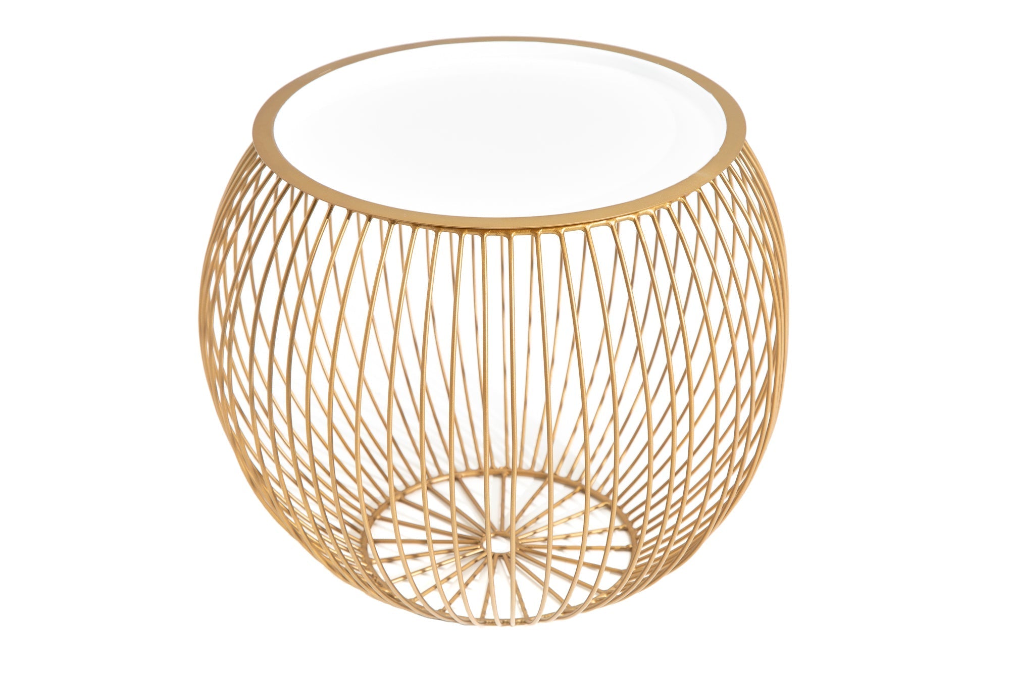 Table basse ronde STORAGE 40cm plateau métal blanc doré table d’appoint avec espace de rangement fait main