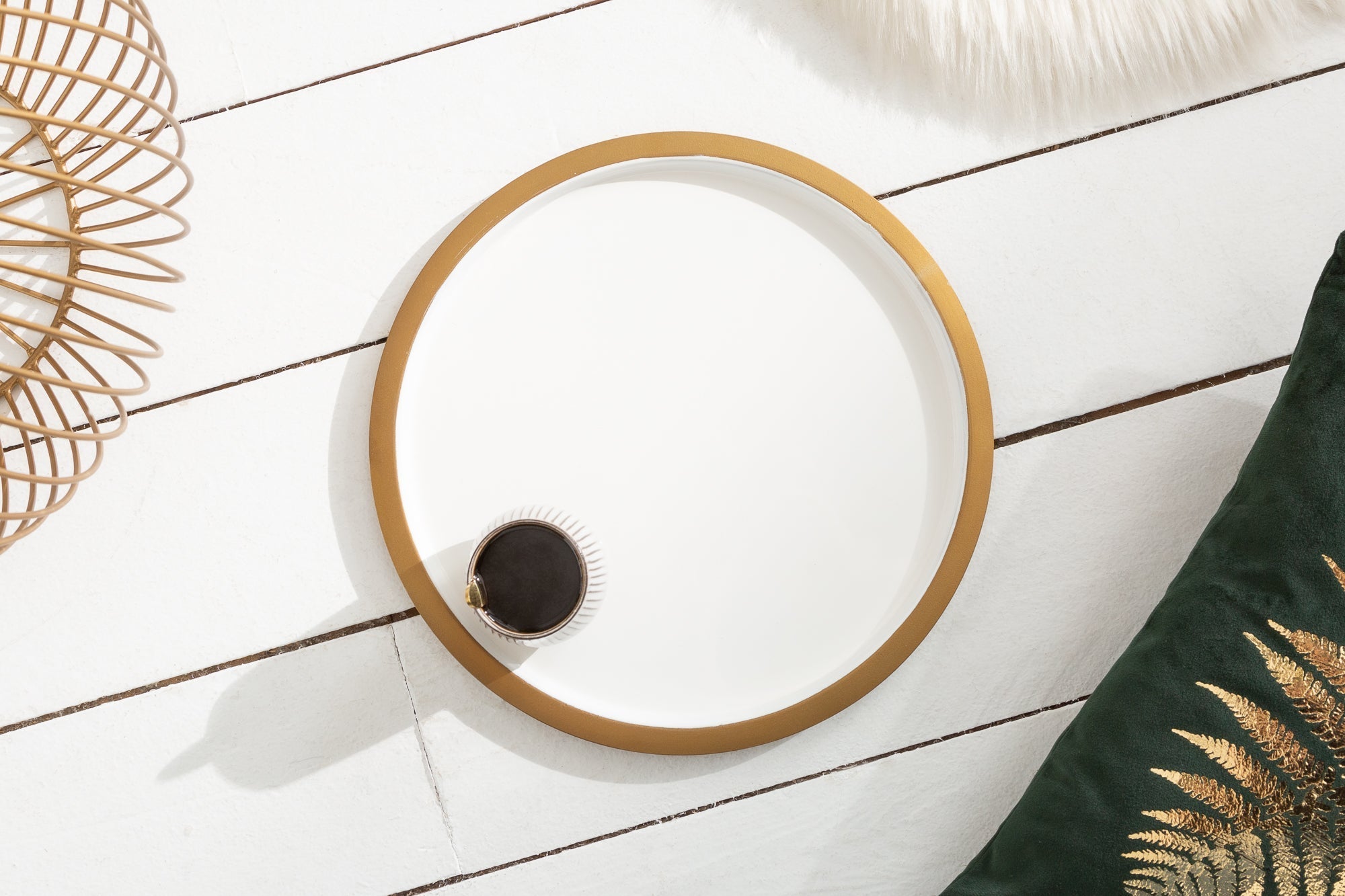 Table basse ronde STORAGE 40cm plateau métal blanc doré table d’appoint avec espace de rangement fait main