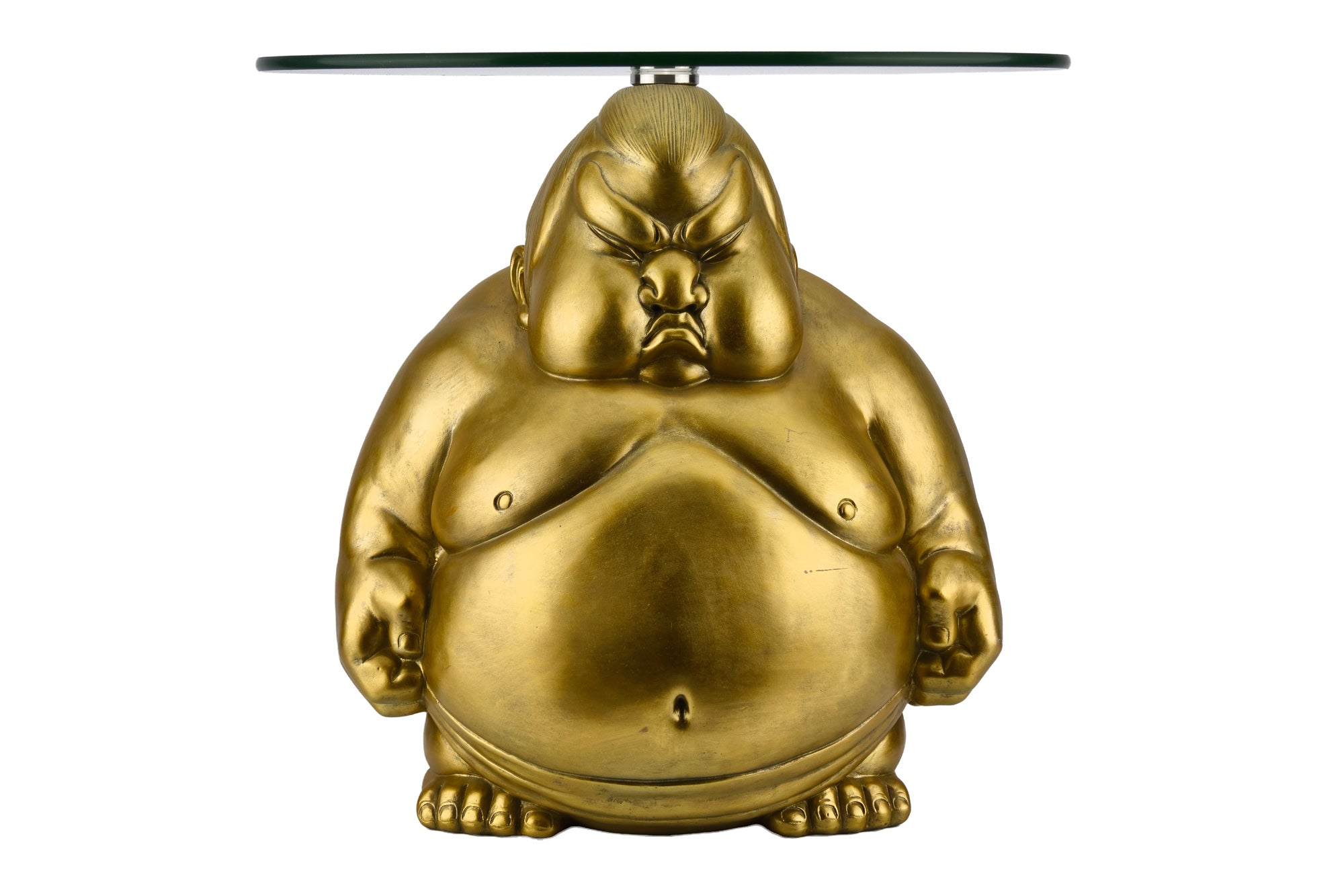 Table basse ronde SUMO 55cm dorée sculpture artisanale