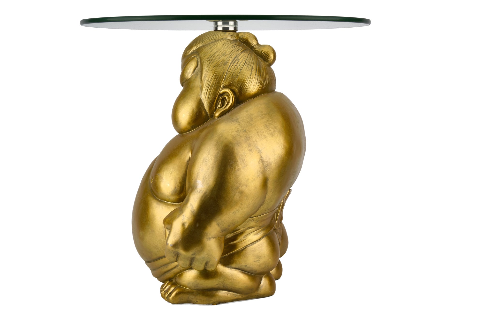 Table basse ronde SUMO 55cm dorée sculpture artisanale