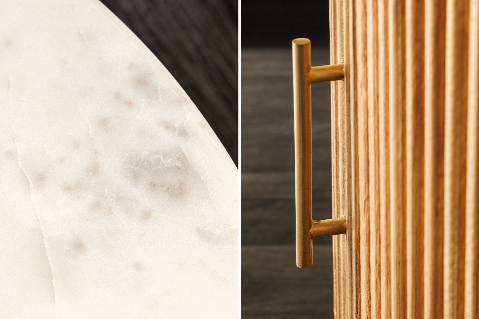 Table basse ronde TRES CHIC 60cm marbre blanc bois de manguier naturel avec rangements