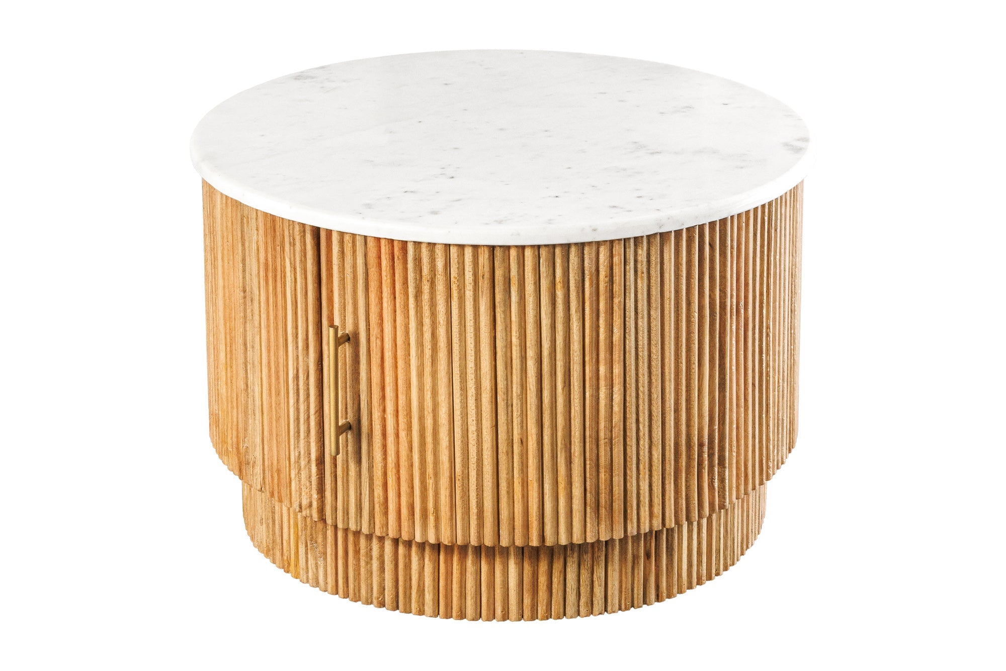 Table basse ronde TRES CHIC 60cm marbre blanc bois de manguier naturel avec rangements