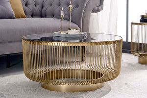Table basse ronde VARIATION 80cm structure métal doré verre noir fait main