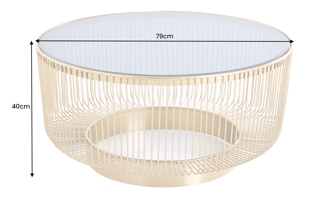 VARIATION Mesa de centro redonda de 80cm estructura de metal dorado cristal negro hecho a mano