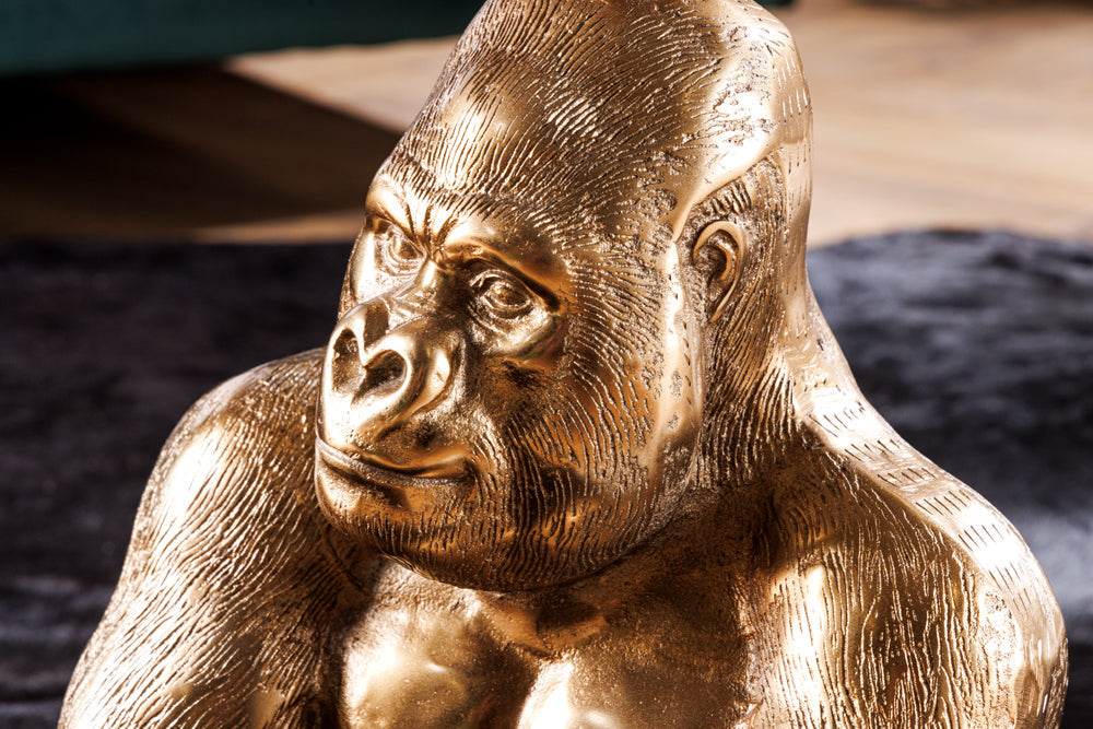 Table basse ronde WILDLIFE KONG 60cm métal doré verre singe figure gorille sculpture fait main