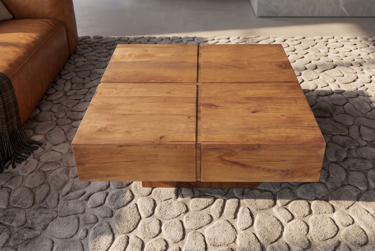 Table basse solide BOLT 70cm en manguier marron finition miel fait main