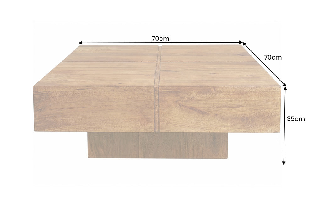 Table basse solide BOLT 70cm en manguier marron finition miel fait main