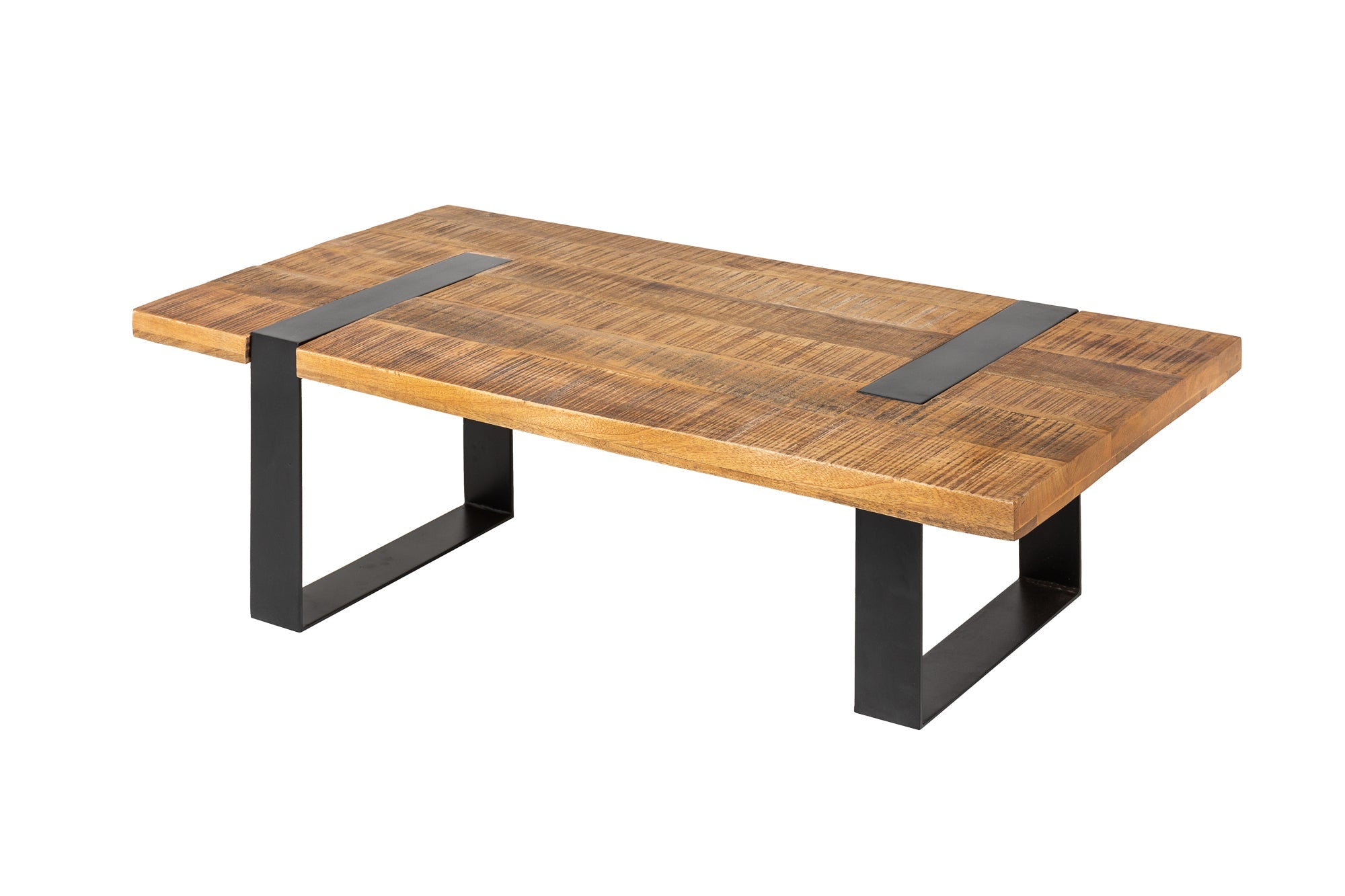 Mesa de centro maciza IRON CRAFT 100cm madera de mango natural marrón metal negro