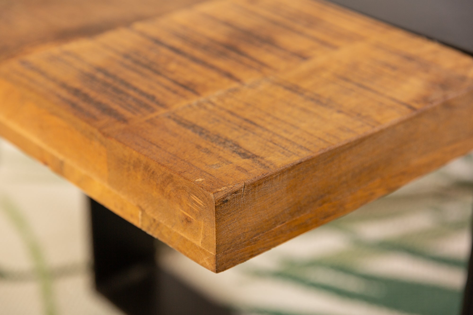 Mesa de centro maciza IRON CRAFT 100cm madera de mango natural marrón metal negro