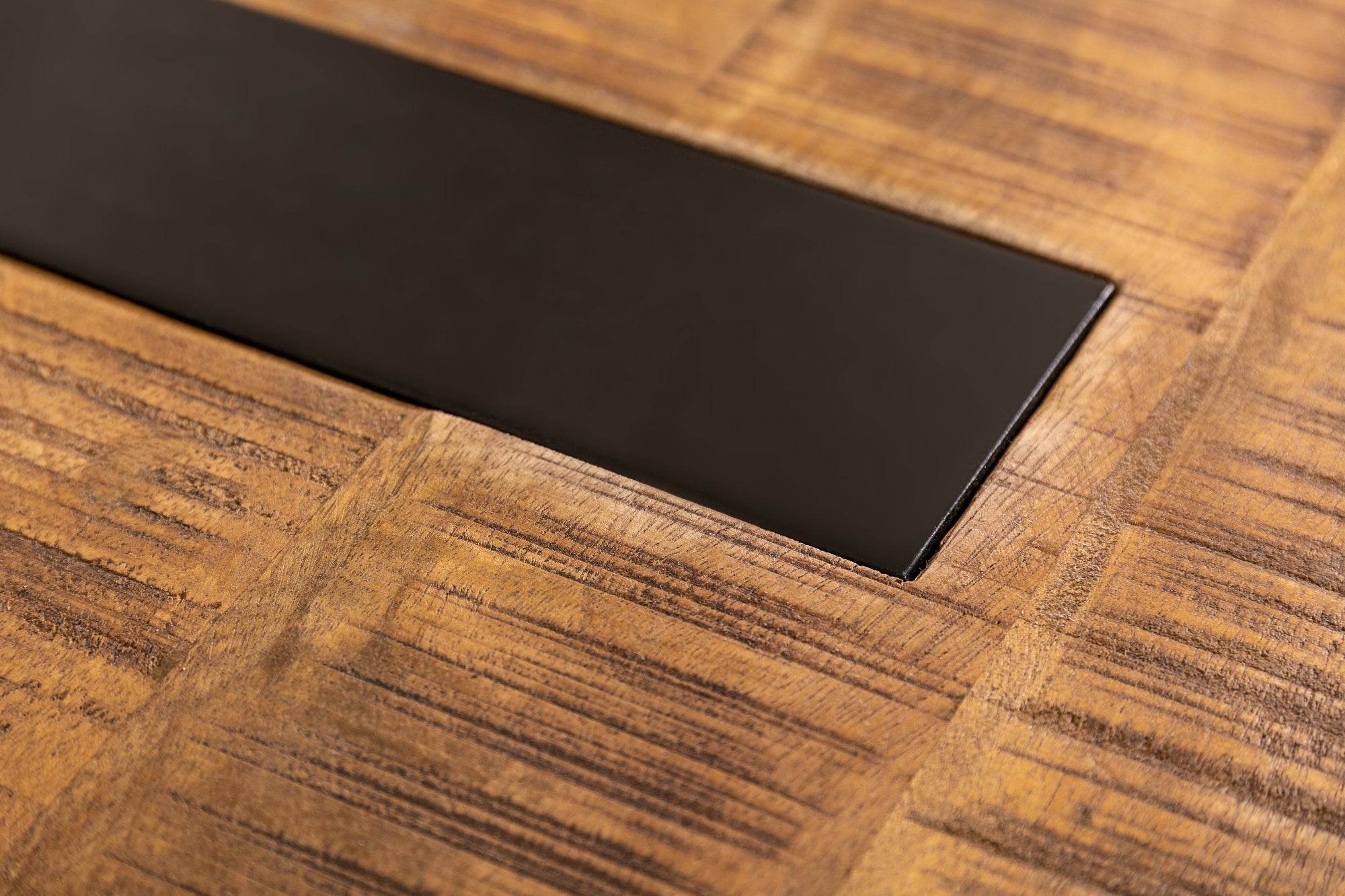 Mesa de centro maciza IRON CRAFT 100cm madera de mango natural marrón metal negro