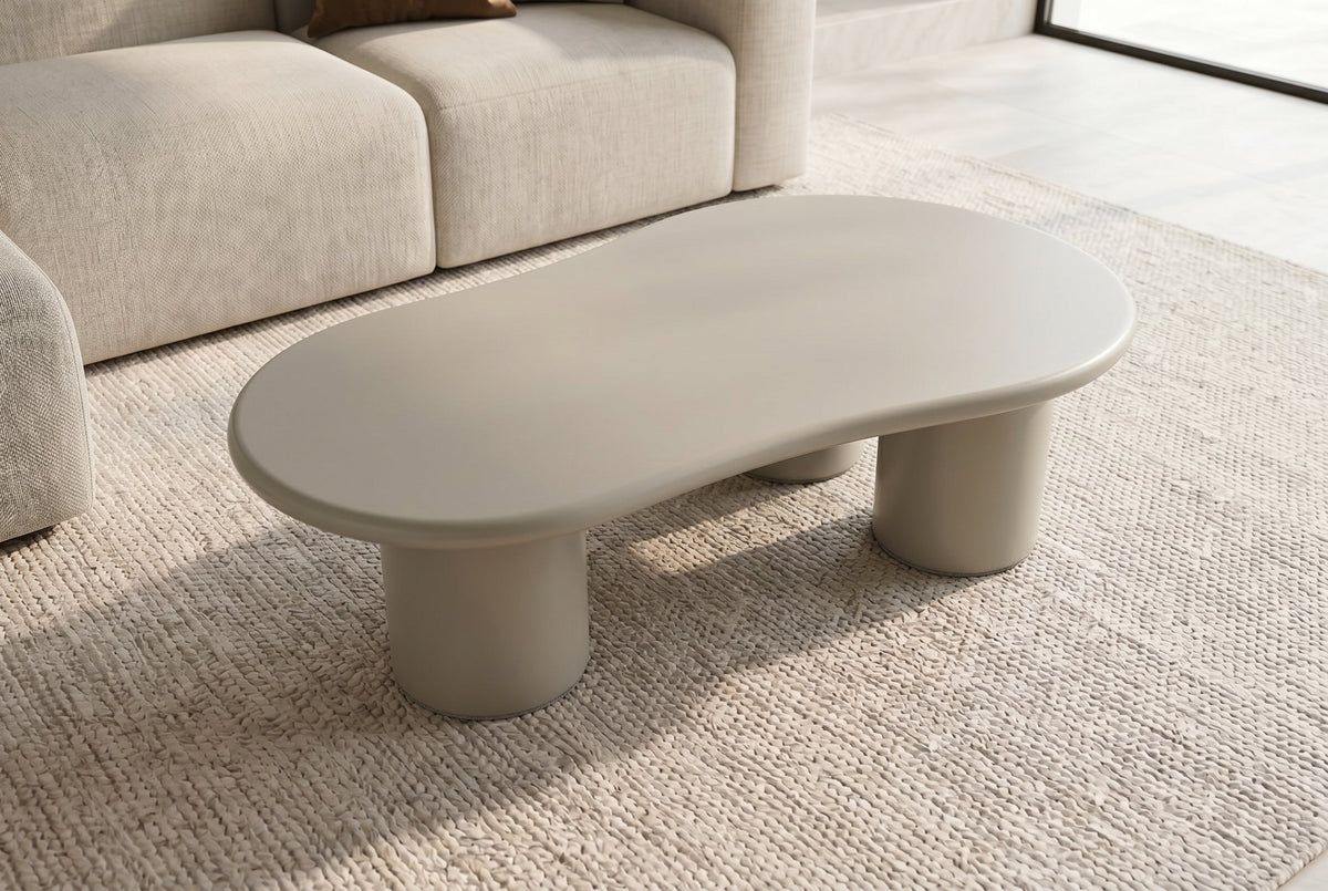 Table basse stylée ORGANIKO 130cm ciment grège forme organique