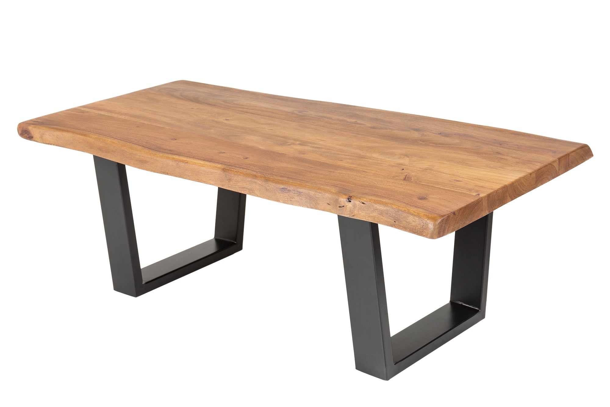 MAMMUT mesa de centro tronco de árbol de madera maciza 110cm acacia negro estructura metálica tapa 3.5cm