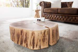 Table basse tronc d'arbre GOA 60cm bois massif d'acacia naturel ronde avec roulettes unique