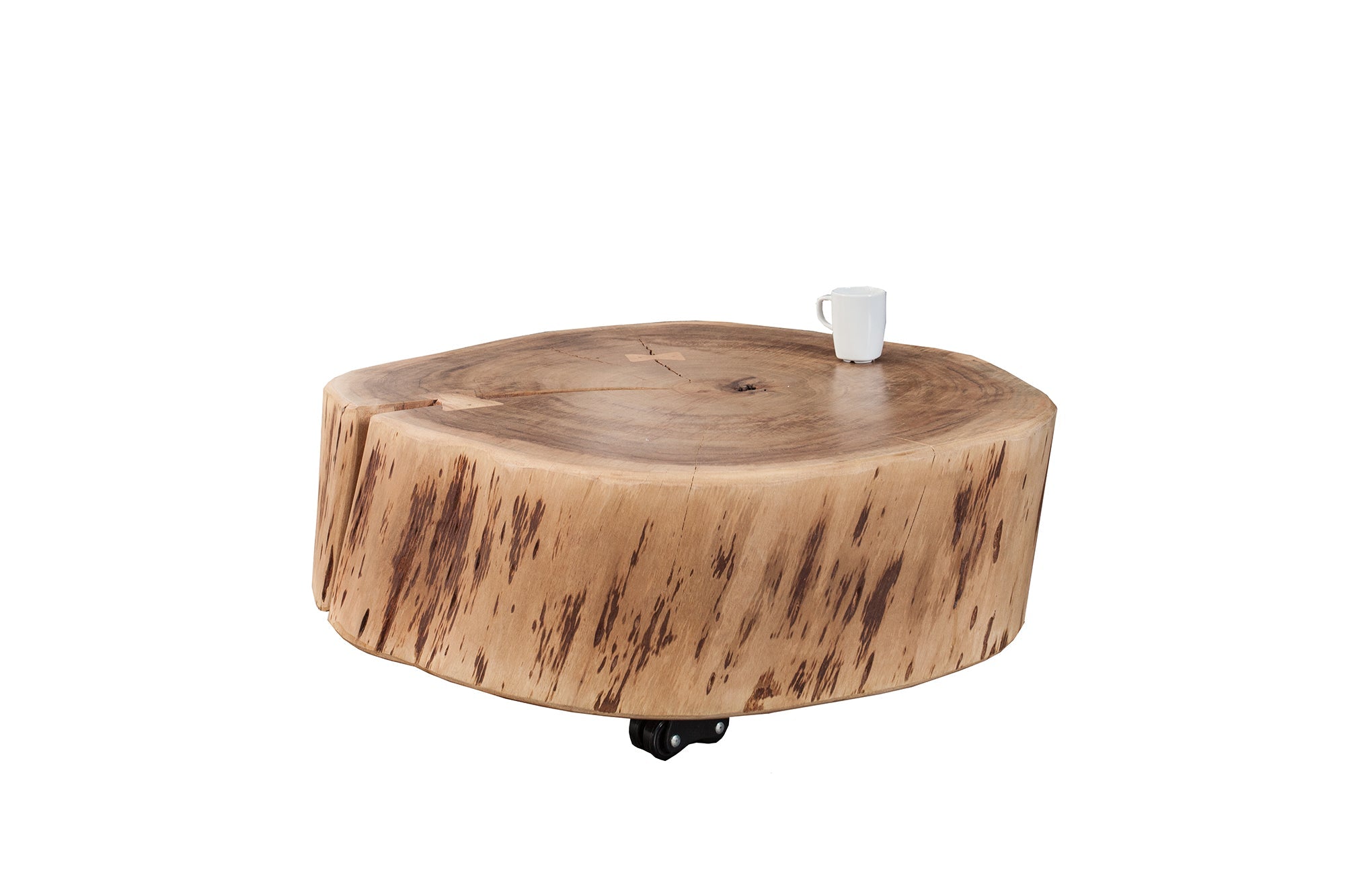 Mesa de centro GOA tronco de árbol 60cm madera maciza de acacia natural redonda con ruedas únicas
