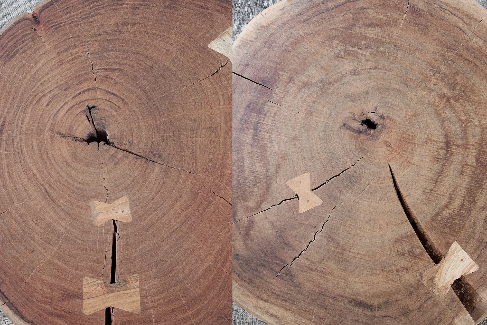 Mesa de centro GOA tronco de árbol 60cm madera maciza de acacia natural redonda con ruedas únicas