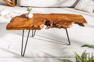 Table basse WILD 100 cm en teck massif avec pieds en épingle à cheveux