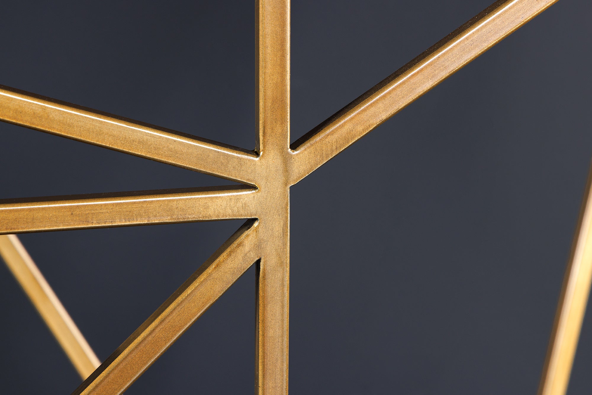 Table console abstraite DIAMOND 120cm laiton naturel structure métal bois de manguier