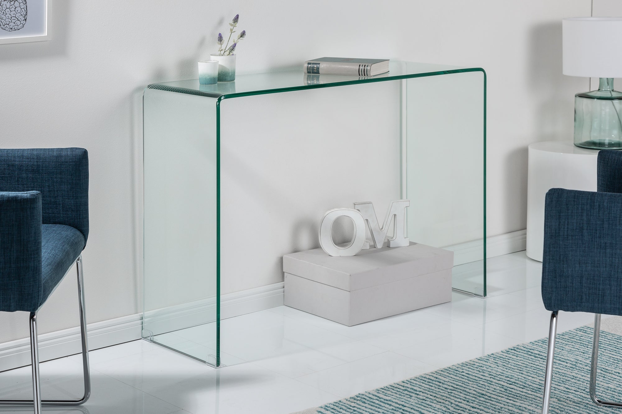 Table console extravagante en verre FANTOME 100cm table de bureau transparente tout en verre