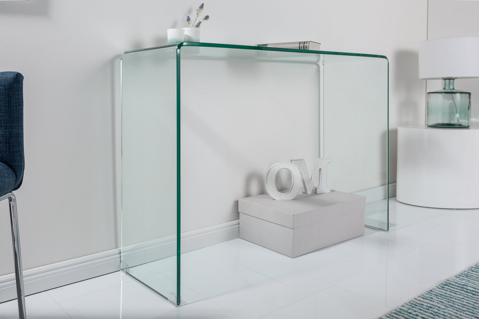 Table console extravagante en verre FANTOME 100cm table de bureau transparente tout en verre
