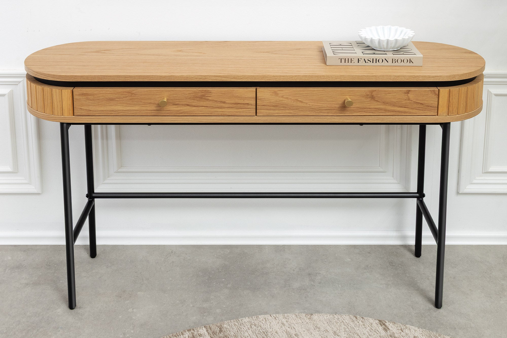 Table console moderne ATELIER 120cm chêne noir naturel avec tiroir