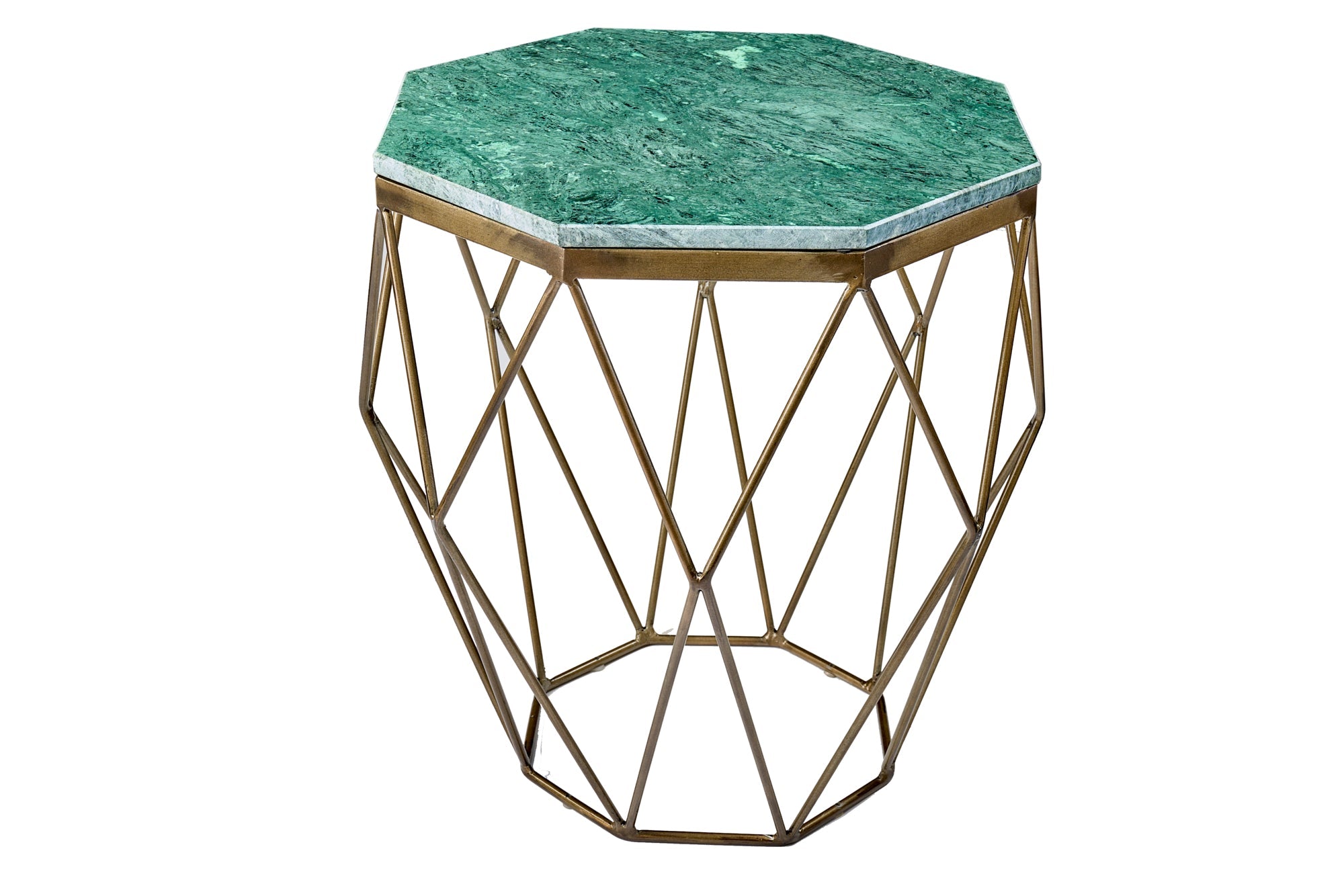 DIAMOND mesa auxiliar abstracta 50cm mármol verde latón metal