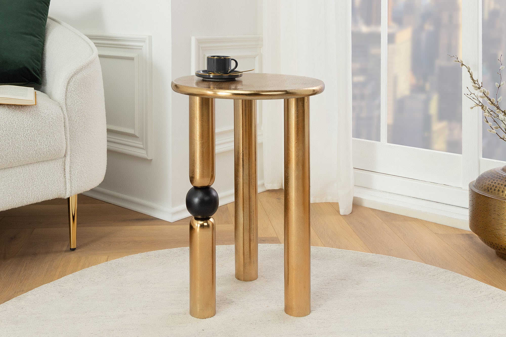 ABSTRACT Mesa auxiliar redonda de 55 cm de metal dorado negro