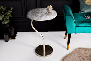 Table d'appoint artisanale ABSTRACT LEAF 40cm argent