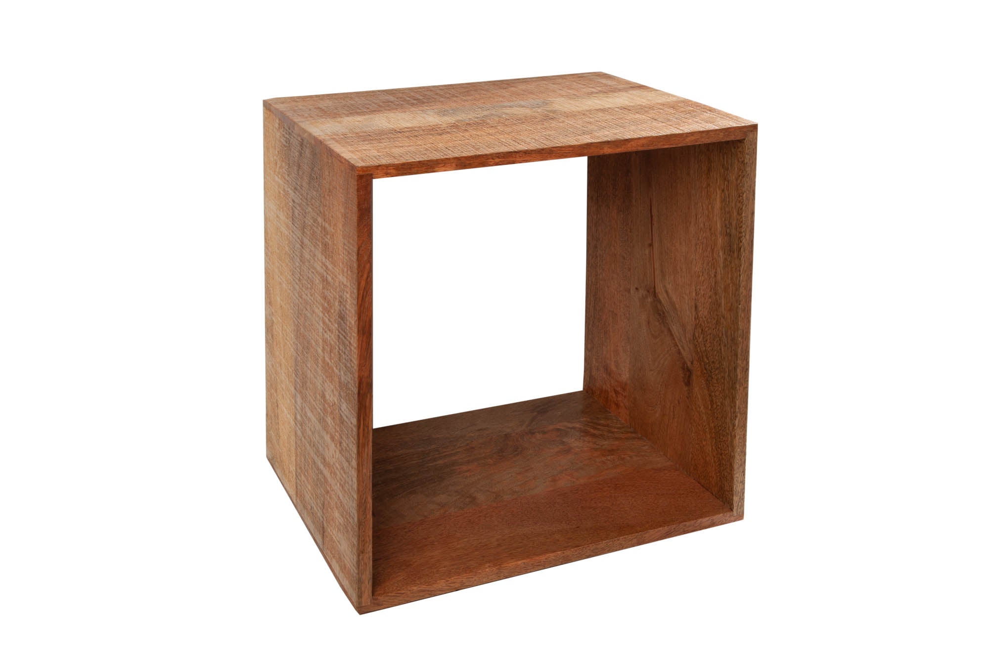 MAKASSAR Mesita auxiliar de 45cm hecha a mano en madera de mango natural y madera maciza, mesita de noche con estante