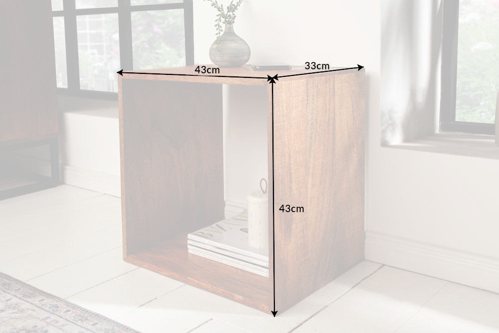 MAKASSAR Mesita auxiliar de 45cm hecha a mano en madera de mango natural y madera maciza, mesita de noche con estante