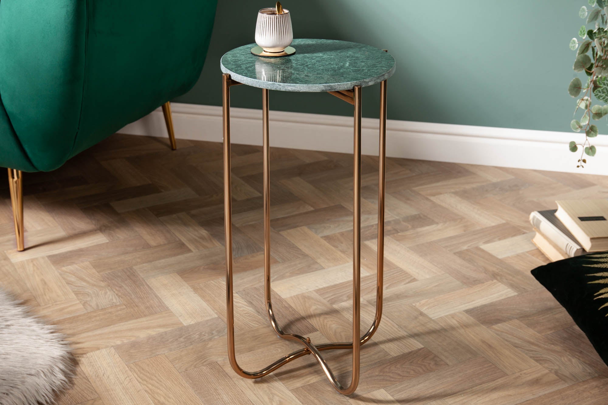 Table d’appoint artisanale NOBLE I 35cm plateau amovible en marbre vert rond