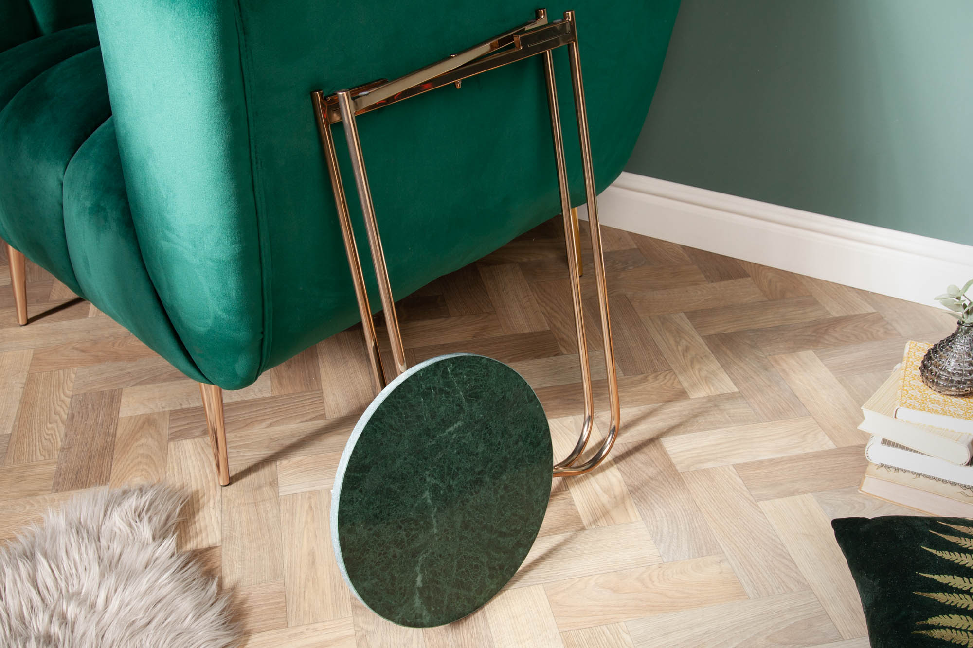 Table d’appoint artisanale NOBLE I 35cm plateau amovible en marbre vert rond
