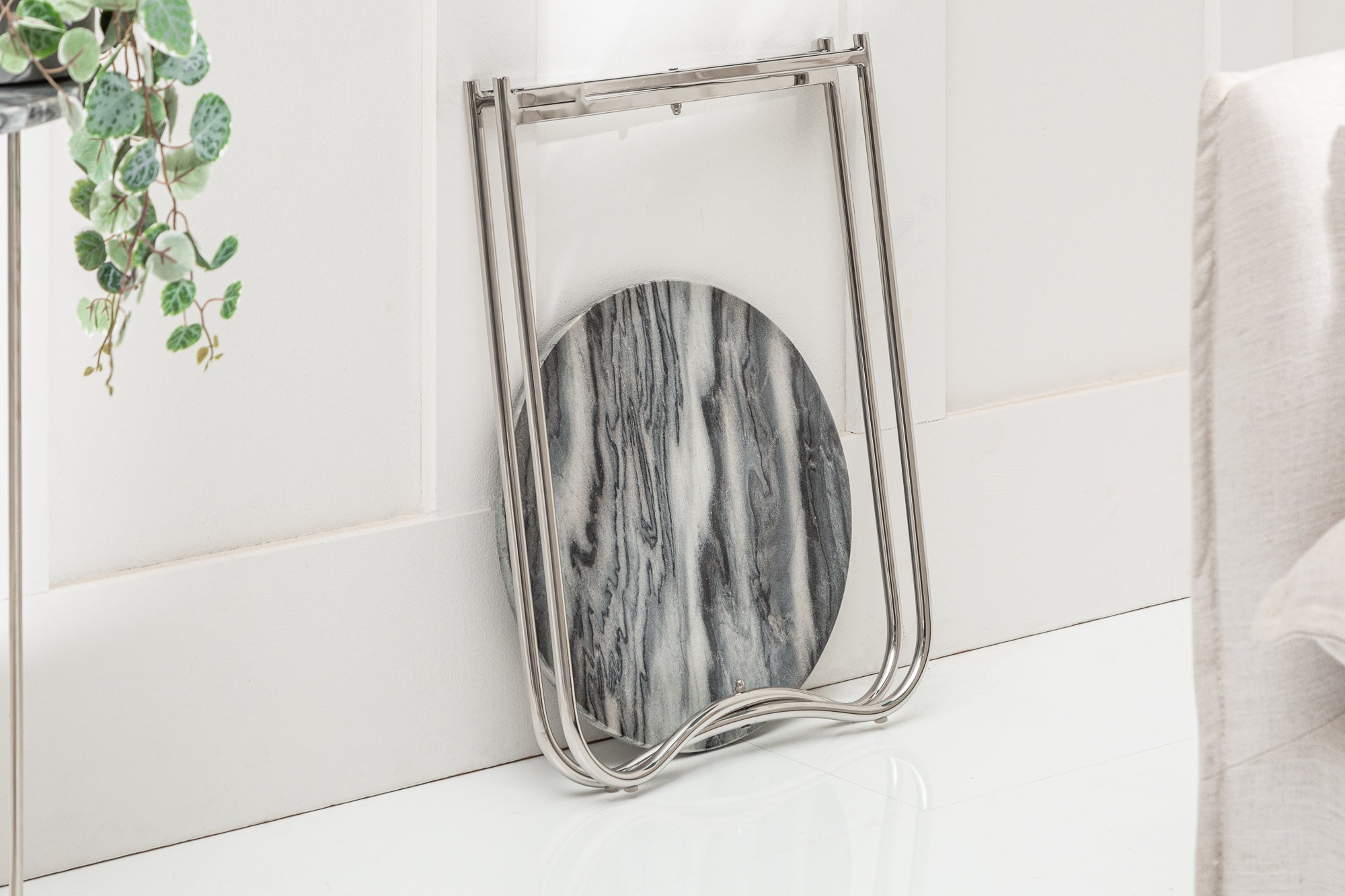 NOBLE I mesa auxiliar hecha a mano 40cm mármol gris tapa redonda plegable extraíble