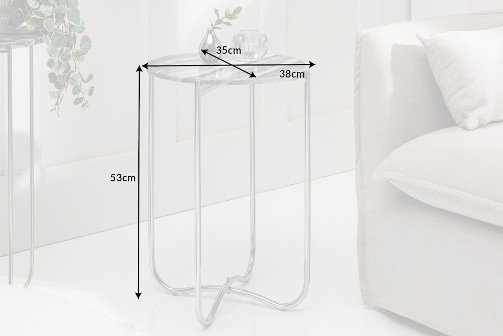 NOBLE I mesa auxiliar hecha a mano 40cm mármol gris tapa redonda plegable extraíble