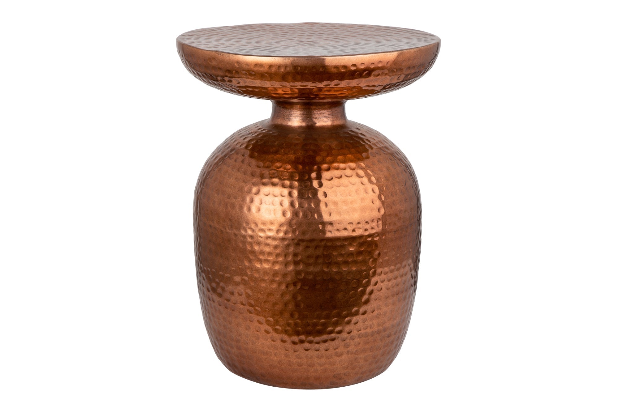 ORIENT Mesa auxiliar artesanal de 50 cm de metal cobrizo martillado, diseño redondo