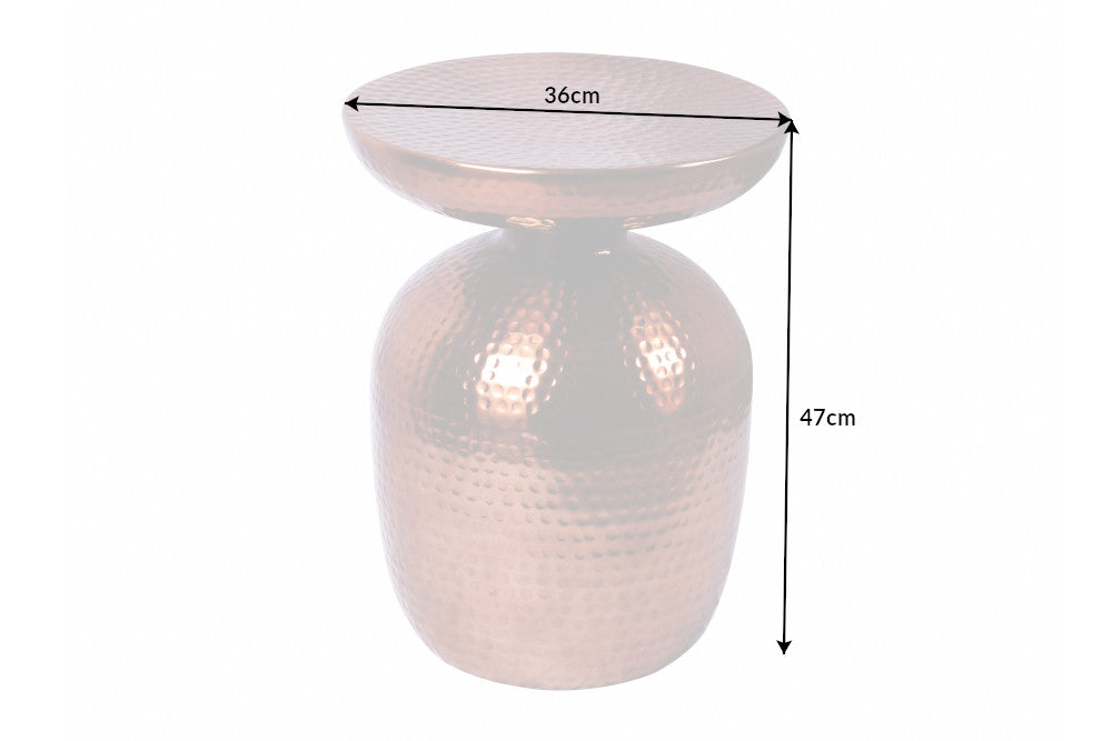 ORIENT Mesa auxiliar artesanal de 50 cm de metal cobrizo martillado, diseño redondo