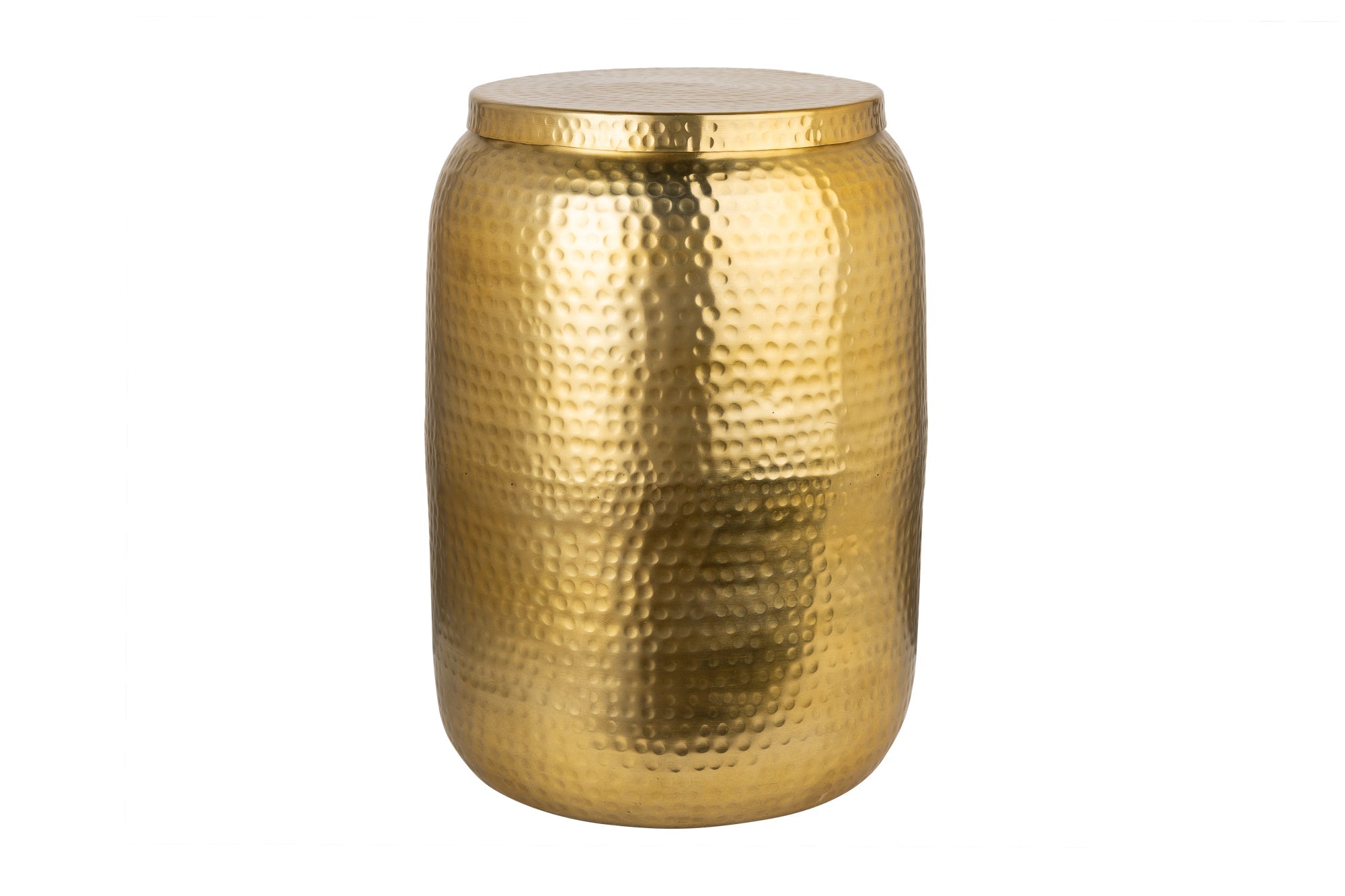 ORIENT STORAGE mesa auxiliar artesanal 50cm diseño martillado dorado con espacio de almacenaje redondo
