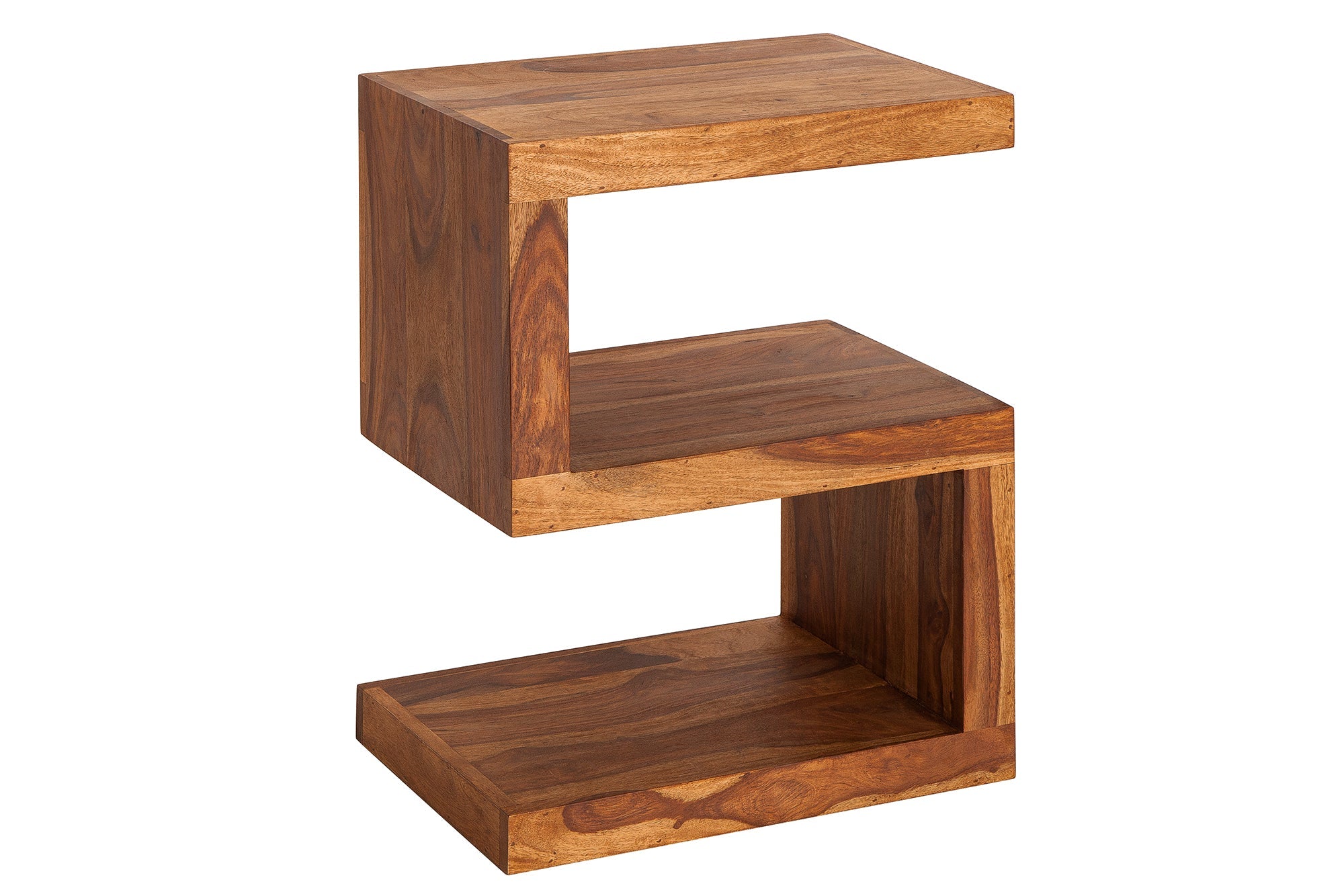 Mesa auxiliar de madera maciza de Sheesham S 60cm estante acabado piedra marrón