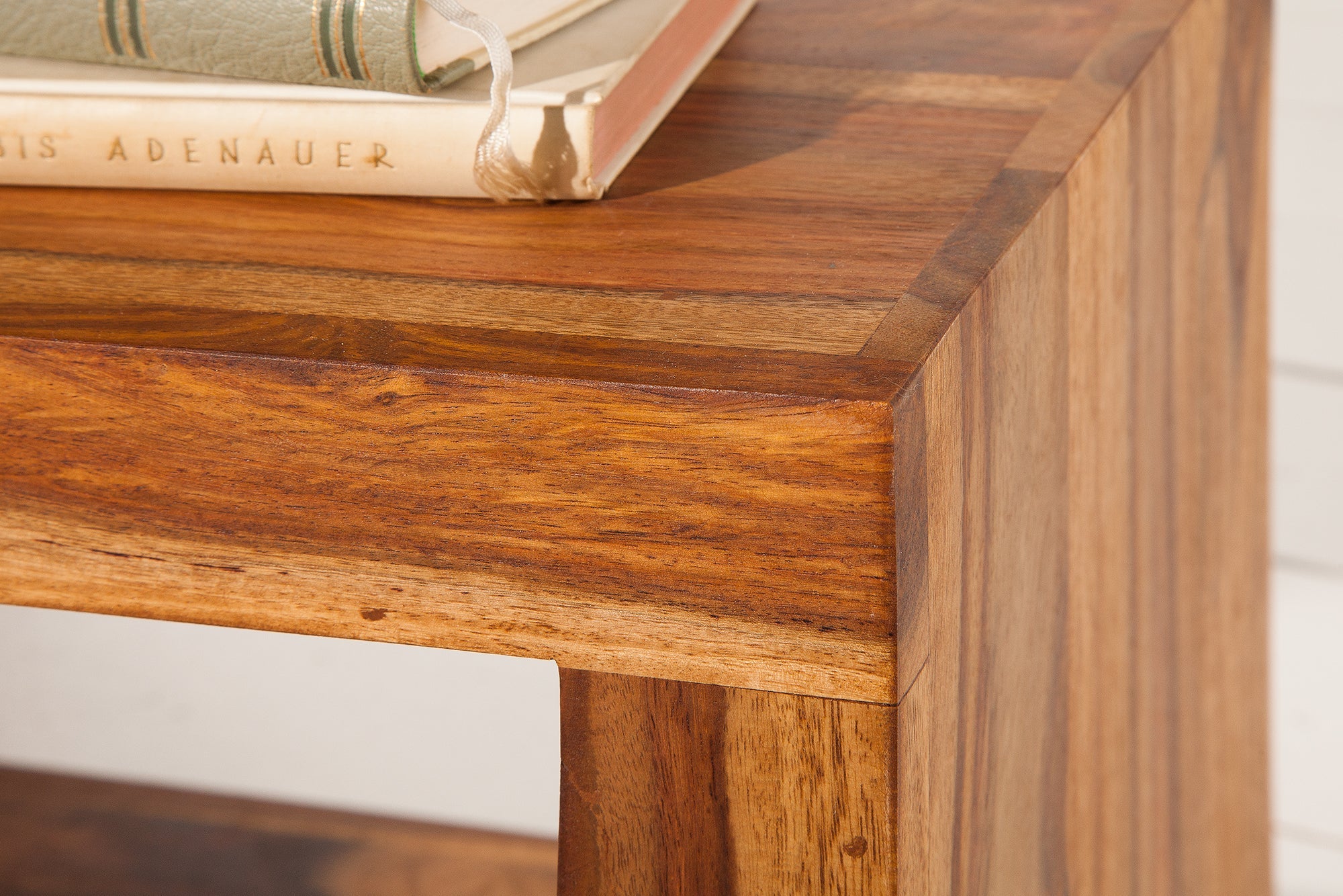 Mesa auxiliar de madera maciza de Sheesham S 60cm estante acabado piedra marrón