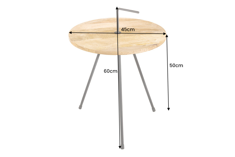 SIMPLY CLEVER Mesa auxiliar de madera de mango natural de 60 cm con asa