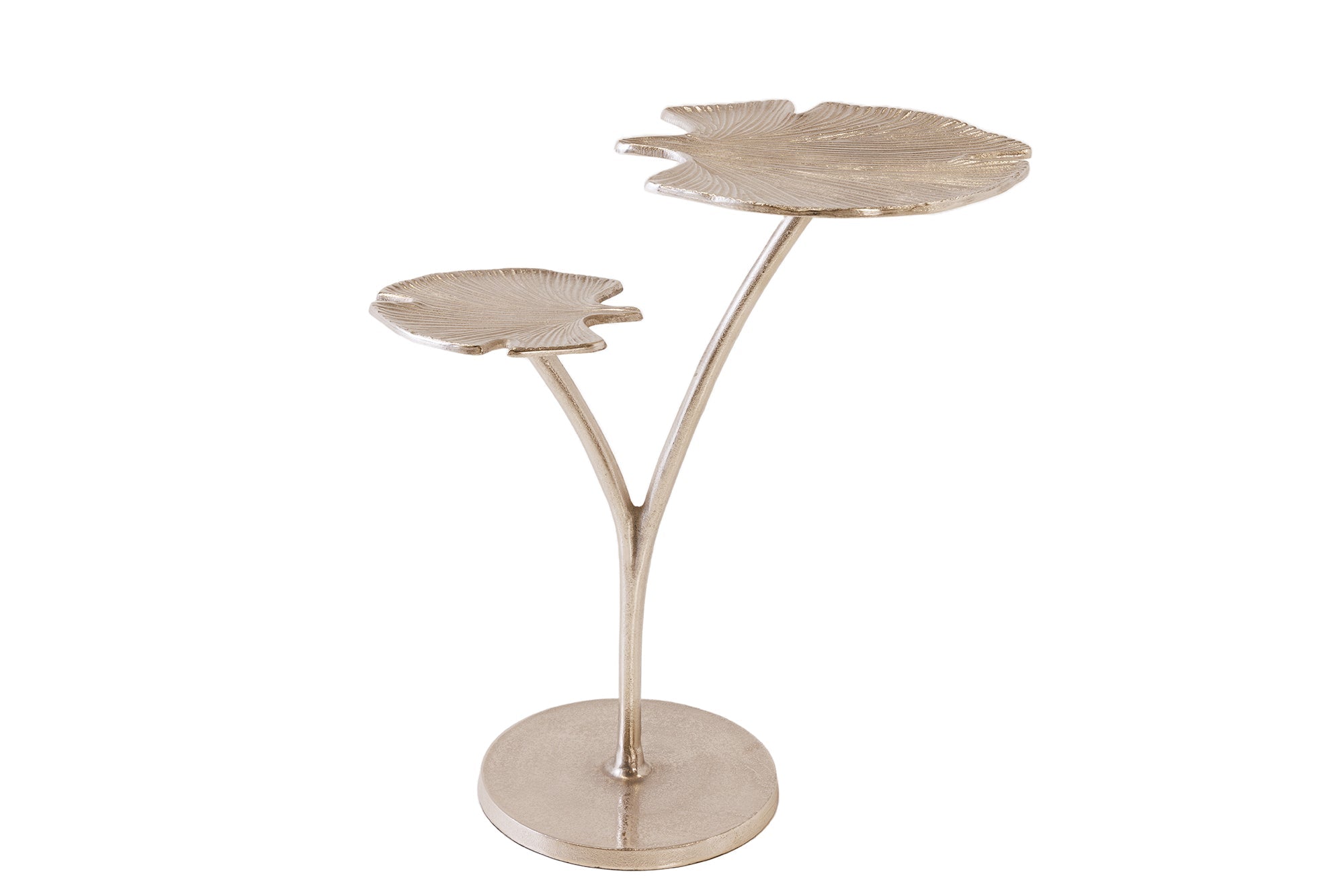 GINKGO LEAVES Mesa auxiliar decorativa de 50 cm en metal plateado artesanal