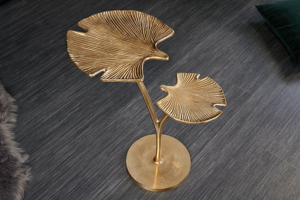Table d’appoint décorative GINKGO LEAFS 50cm métal doré fait main
