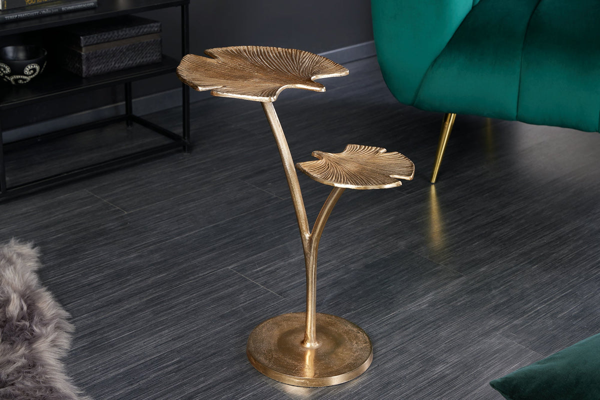 Table d’appoint décorative GINKGO LEAFS 50cm métal doré fait main