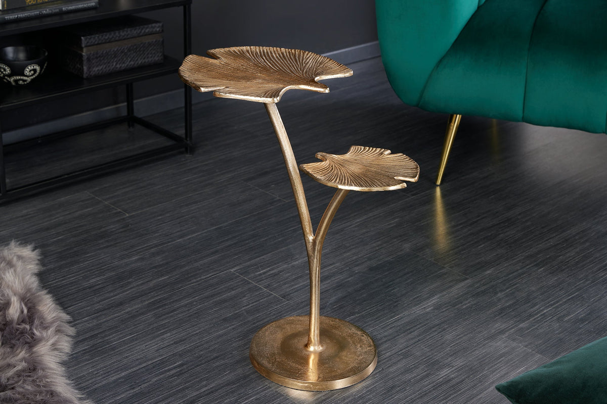 Table d’appoint décorative GINKGO LEAFS 50cm métal doré fait main