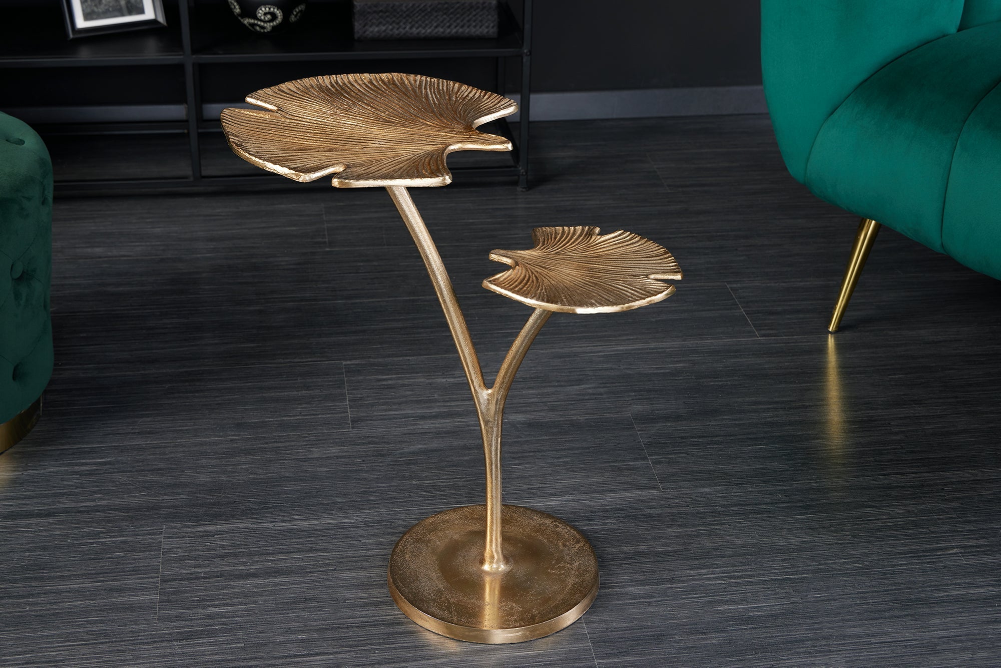 Table d’appoint décorative GINKGO LEAFS 50cm métal doré fait main