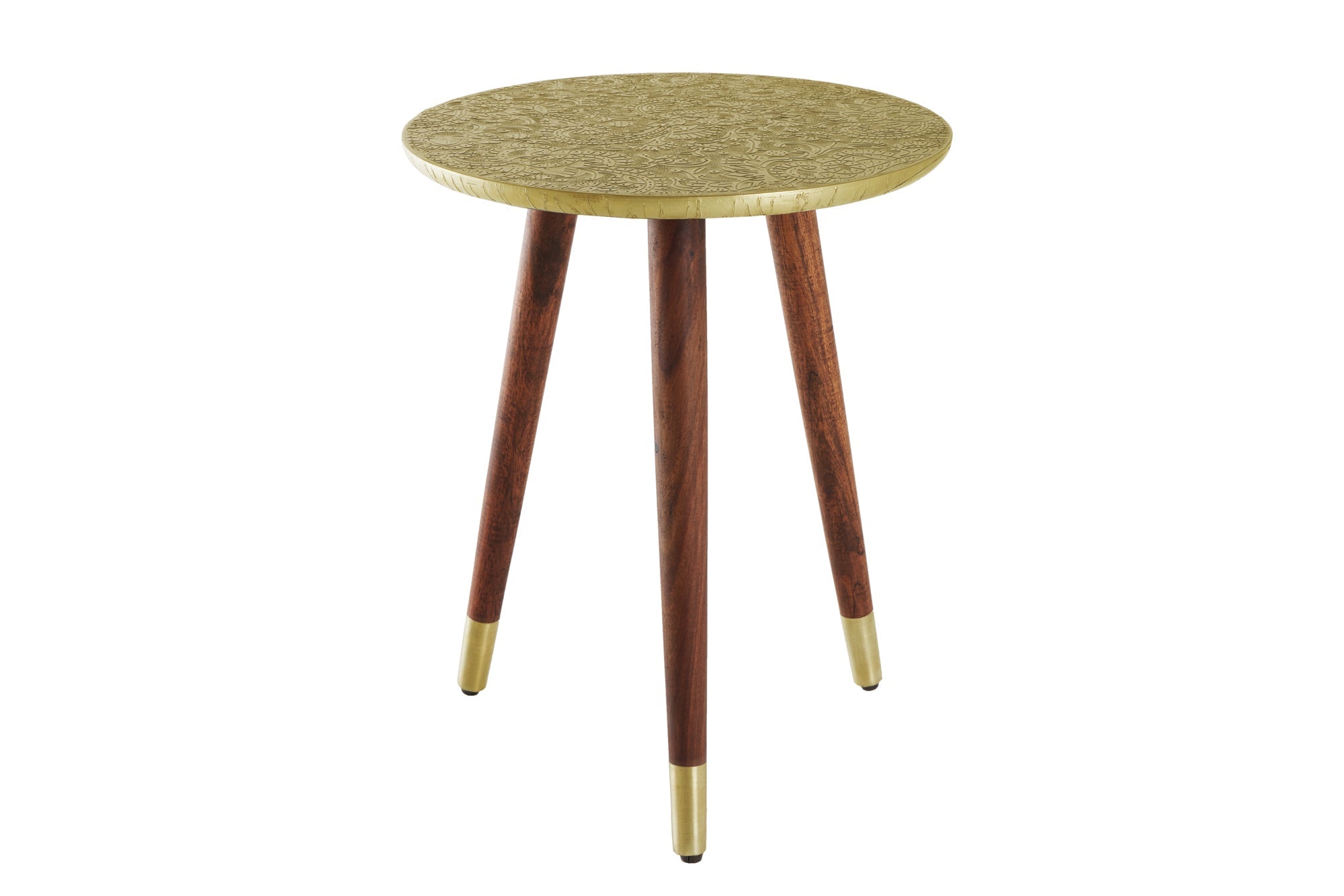 ALCAZAR mesa auxiliar de diseño 50cm metal dorado envejecido madera de mango redonda hecha a mano
