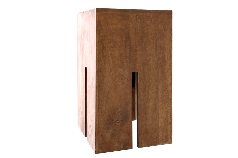 Table d’appoint design CASTLE 45cm finition miel marron en bois de manguier massif fait main