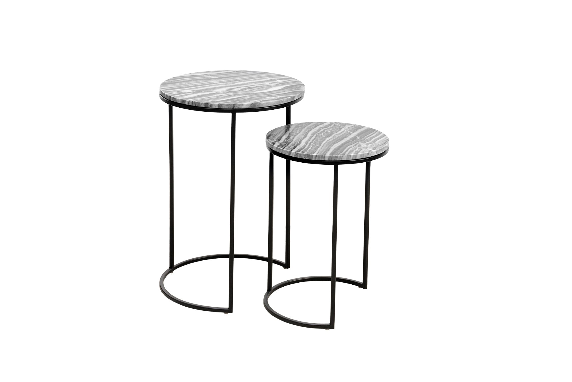 ELEMENTS mesa auxiliar de diseño, set de 2, 40 cm, mármol gris, marco negro, redonda