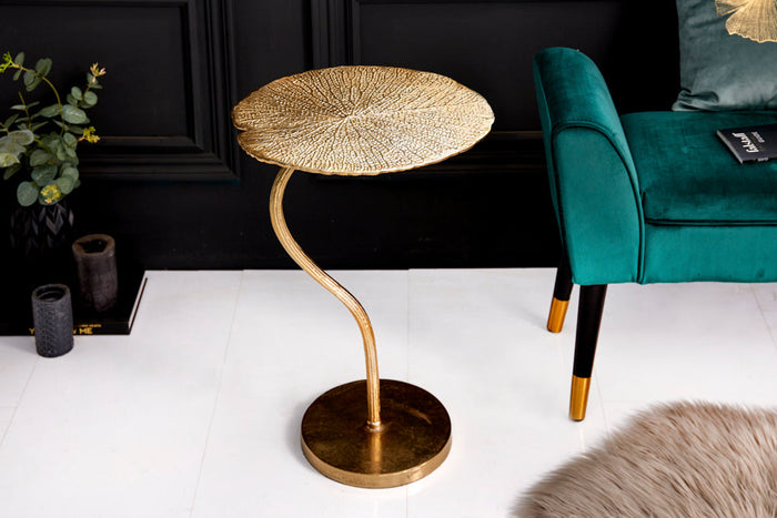 Table d'appoint design faite main ABSTRACT LEAF 40cm or