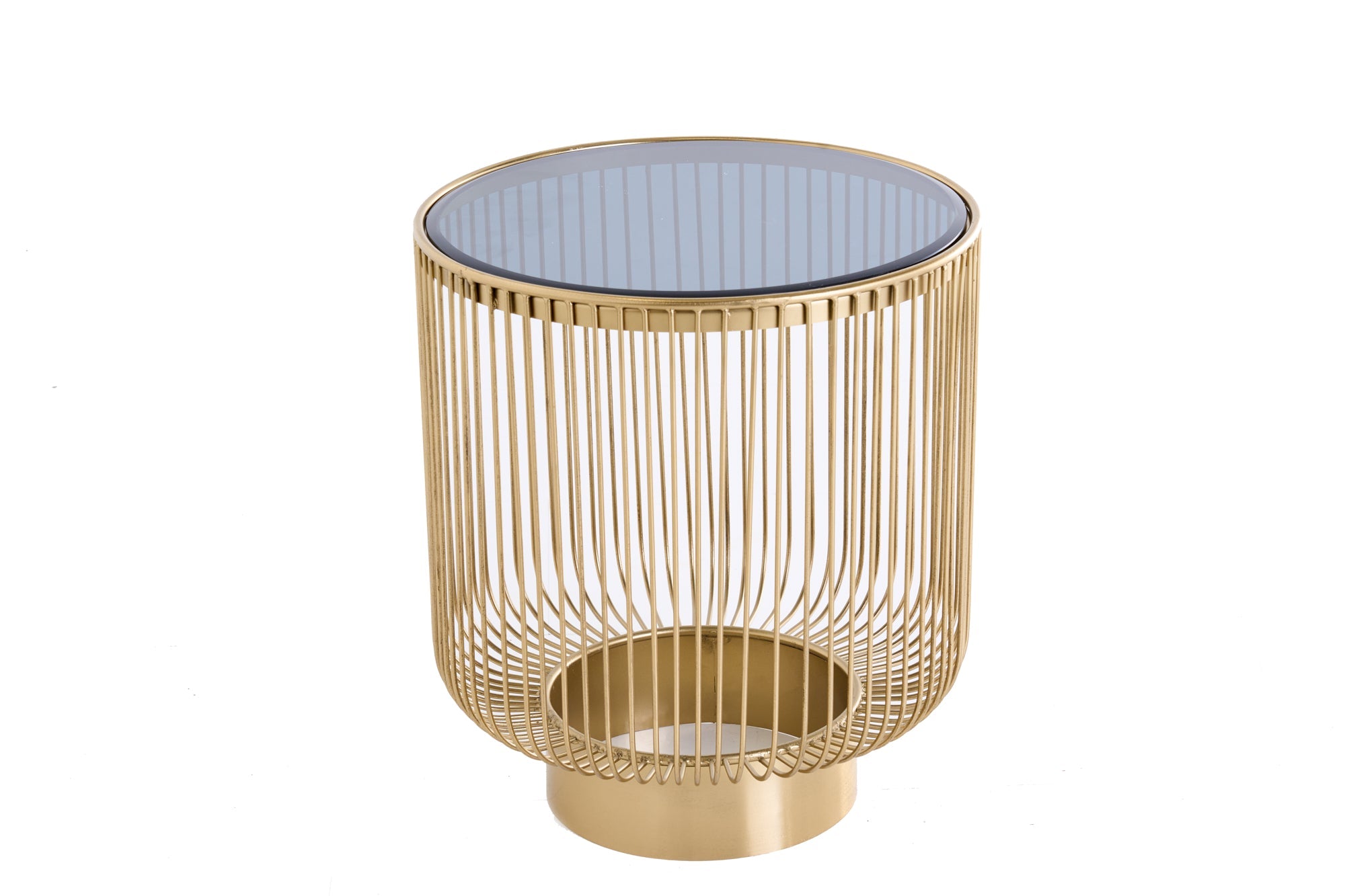 VARIATION mesa auxiliar diseño filigrana 50cm redonda metal dorado negro cristal hecho a mano